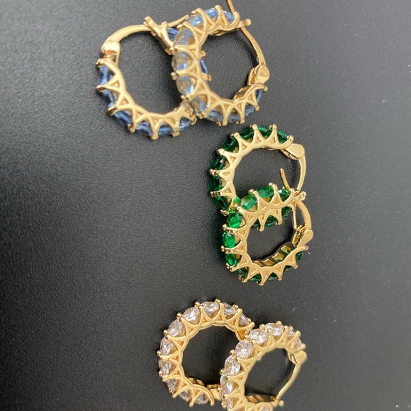 Elegant Gold and Gemstone Hoop Earrings Set - Picture 1 of 3